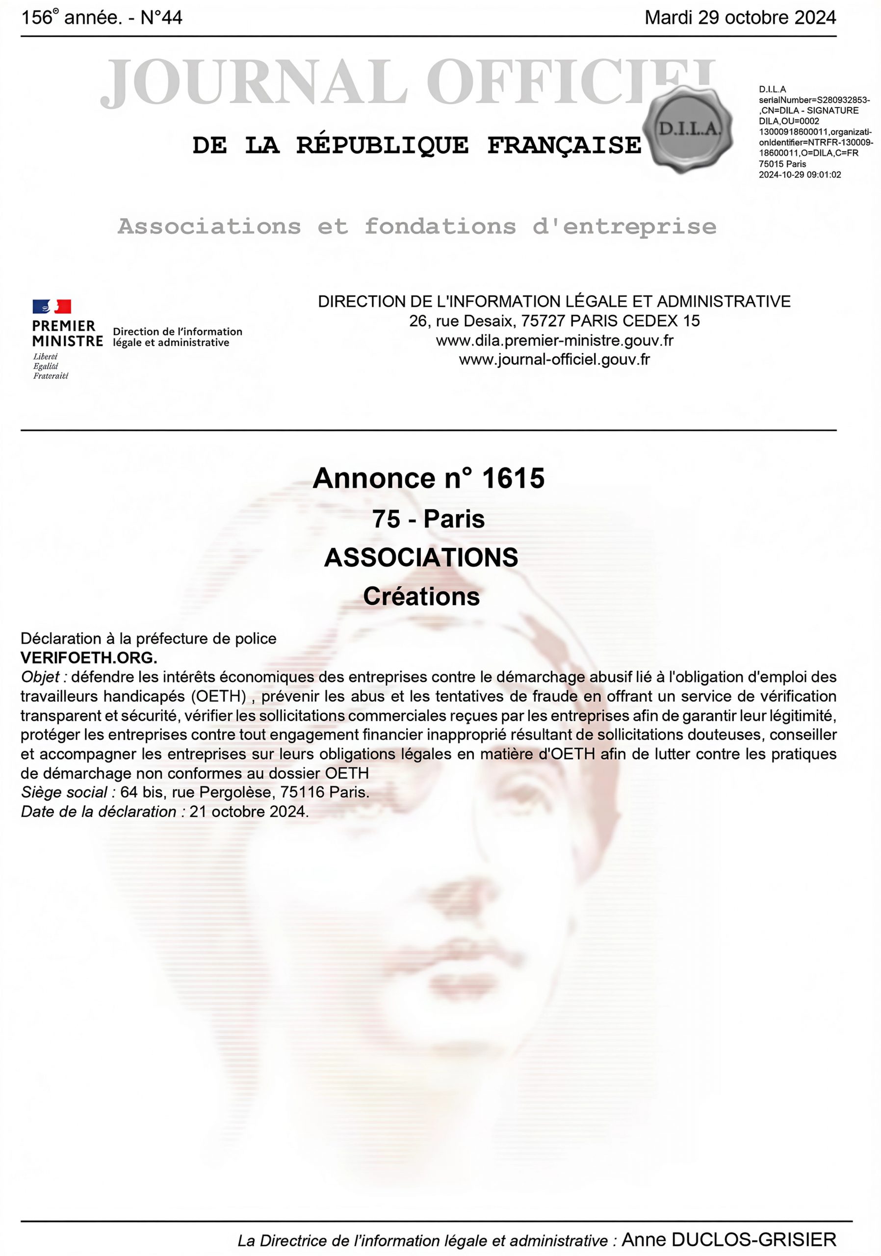 Publication Journal Officiel Verifoeth.org